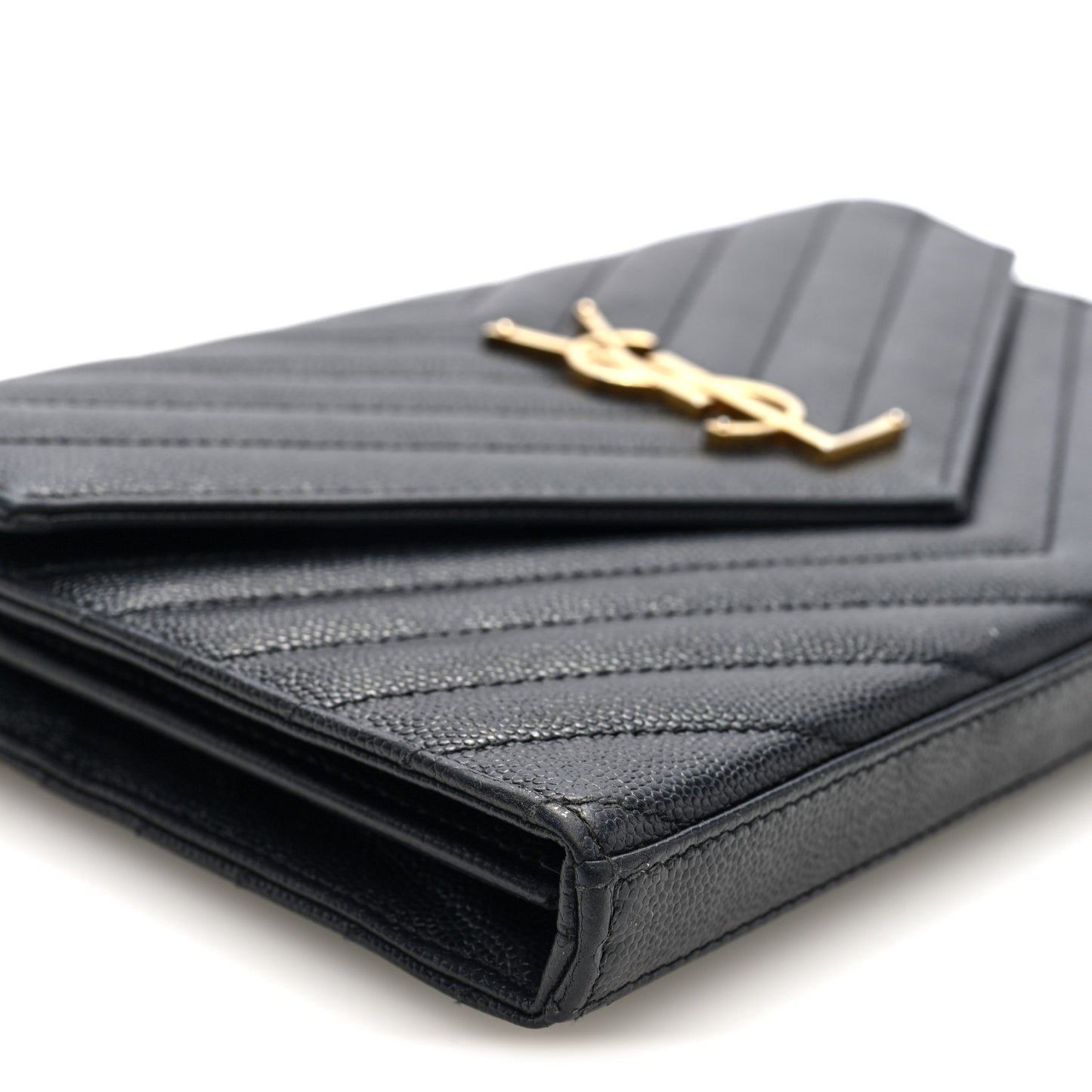 Grain De Poudre Matelasse Chevron Monogram Chain Wallet Black