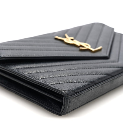 Saint Laurent Grain De Poudre Matelasse Chevron Monogram Chain Wallet Black 8 of 9