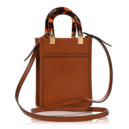 Fendi Vitello King Plexiglass Logo Embossed Mini Fendi Sunshine Shopper Tote Cuoio 3 of 9