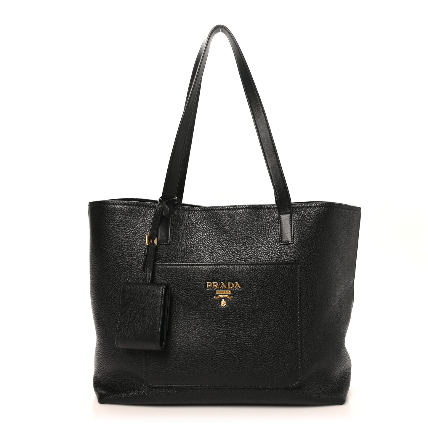 Vitello Daino Pocket Shopping Tote Black