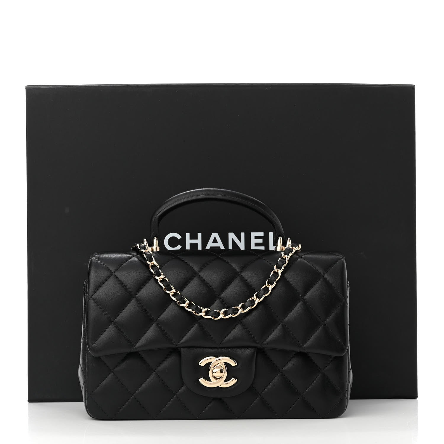 Chanel Lambskin Quilted Mini Top Handle Rectangular Flap Black 12 of 12
