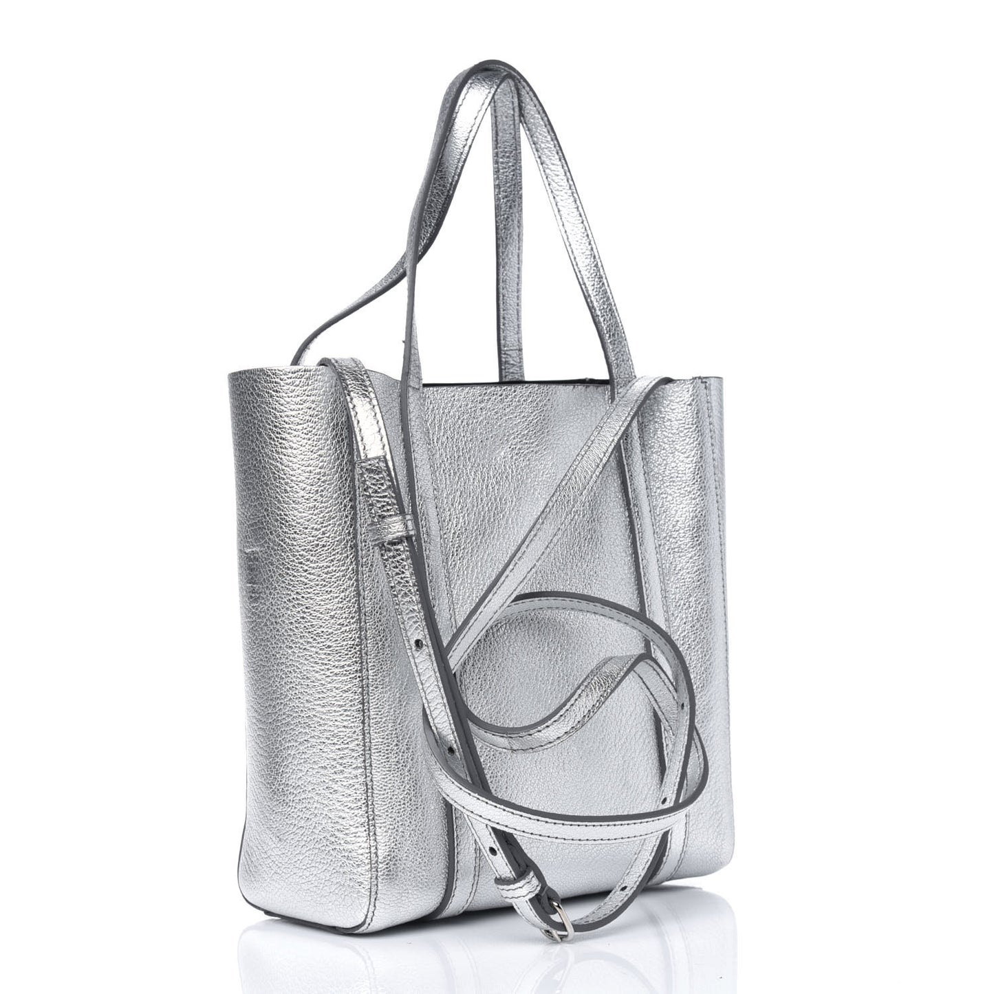 Metallic Goatskin Logo XXS Everyday Tote Argent Black