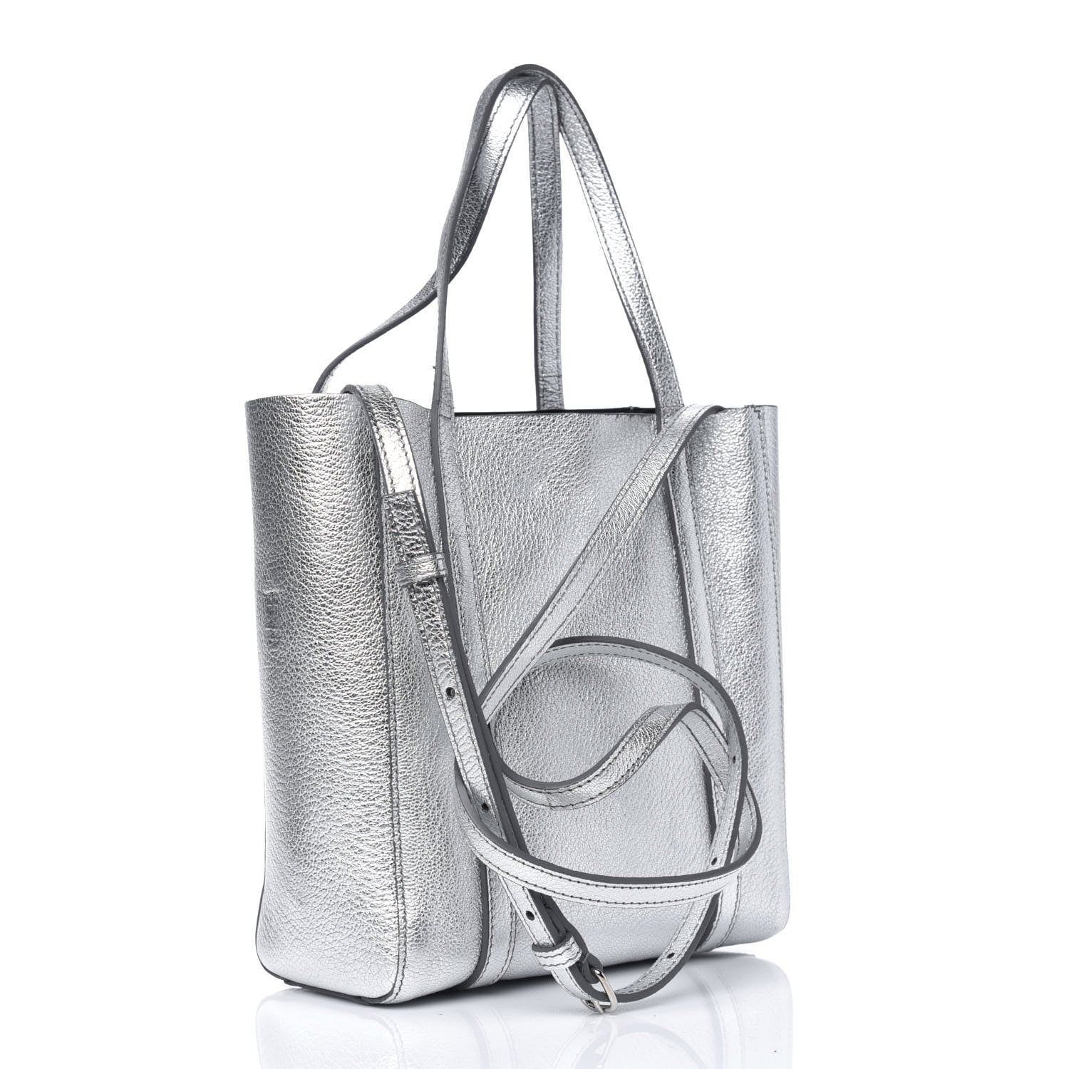 Balenciaga Metallic Goatskin Logo XXS Everyday Tote Argent Black 4 of 16