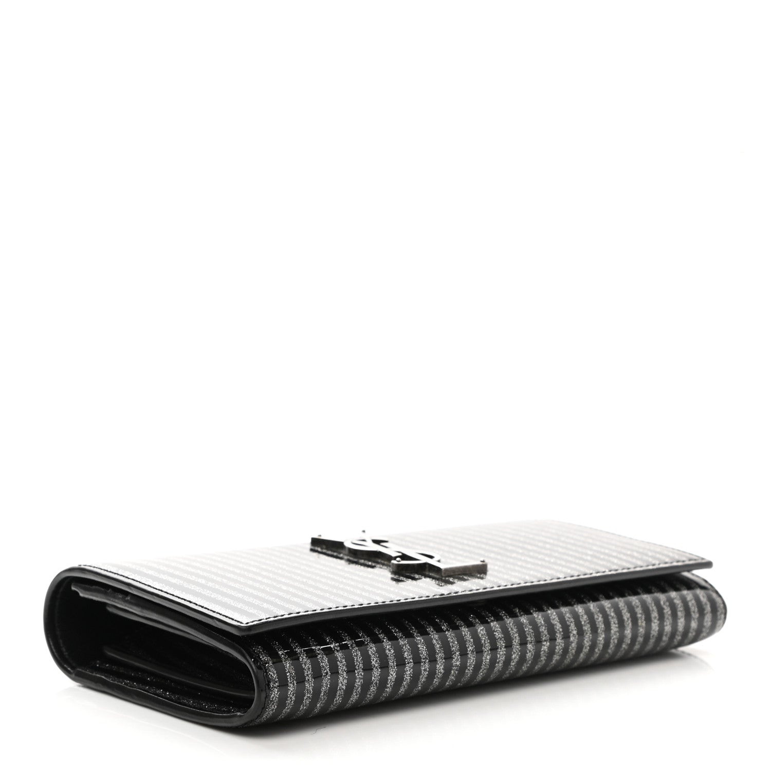 Saint Laurent Patent Glitter Striped Classic Monogram Cassandre Wallet Black Silver 4 of 8
