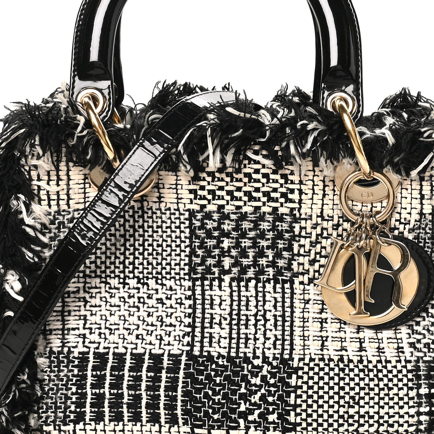 Christian Dior Tweed Fringe Medium Lady Dior White Black 8 of 10