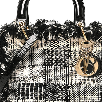Christian Dior Tweed Fringe Medium Lady Dior White Black 8 of 10