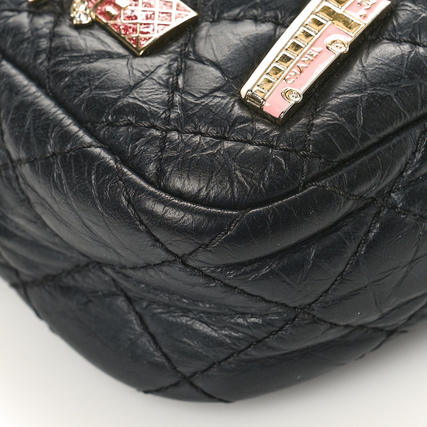 Aged Calfskin Quilted Mini Lucky Charm Reissue Camera Case Black