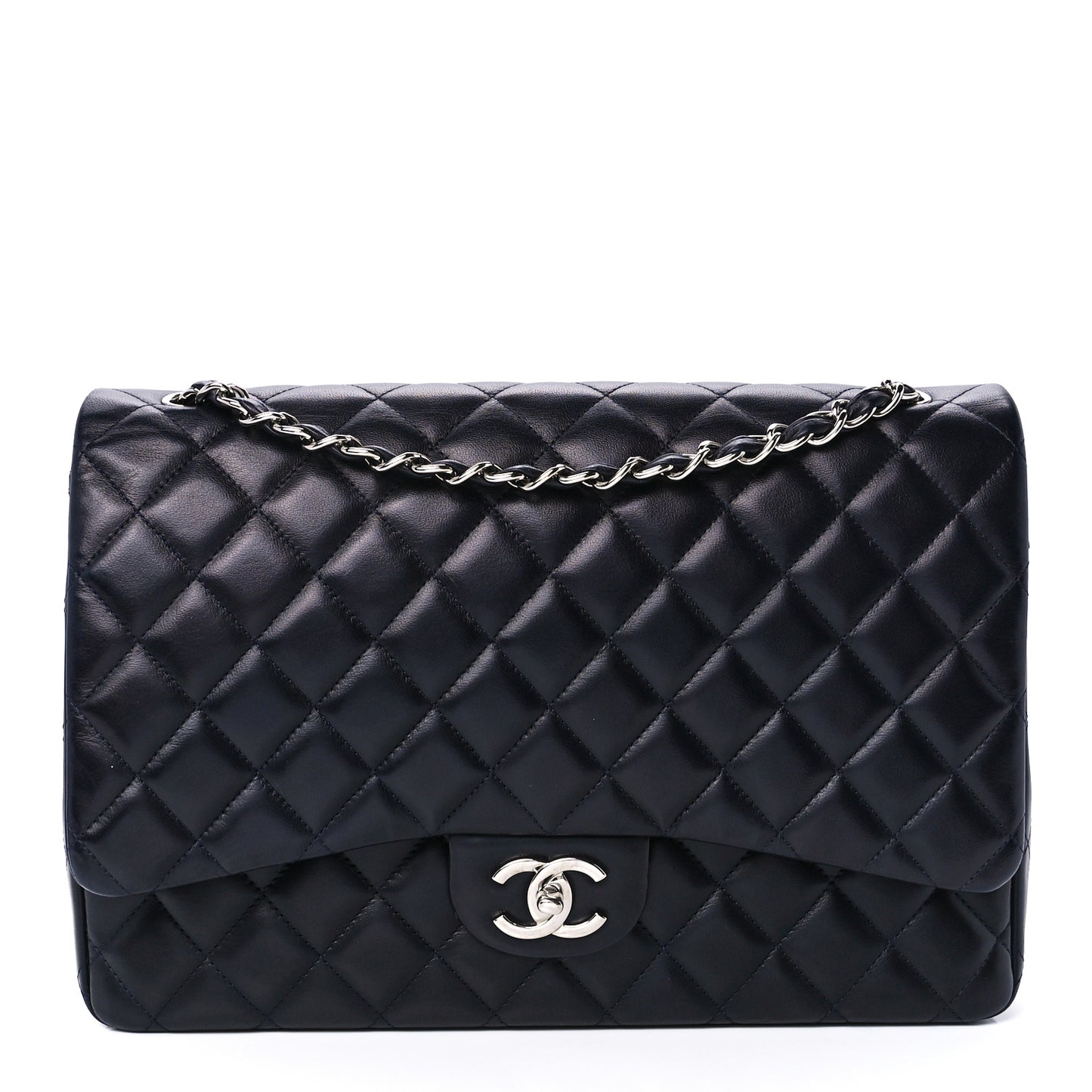 Lambskin Quilted Maxi Double Flap Dark Blue