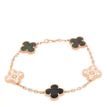 Van Cleef & Arpels 18K Rose Gold Diamond Gray Mother of Pearl 5 Motifs Vintage Alhambra Bracelet 1 of 5