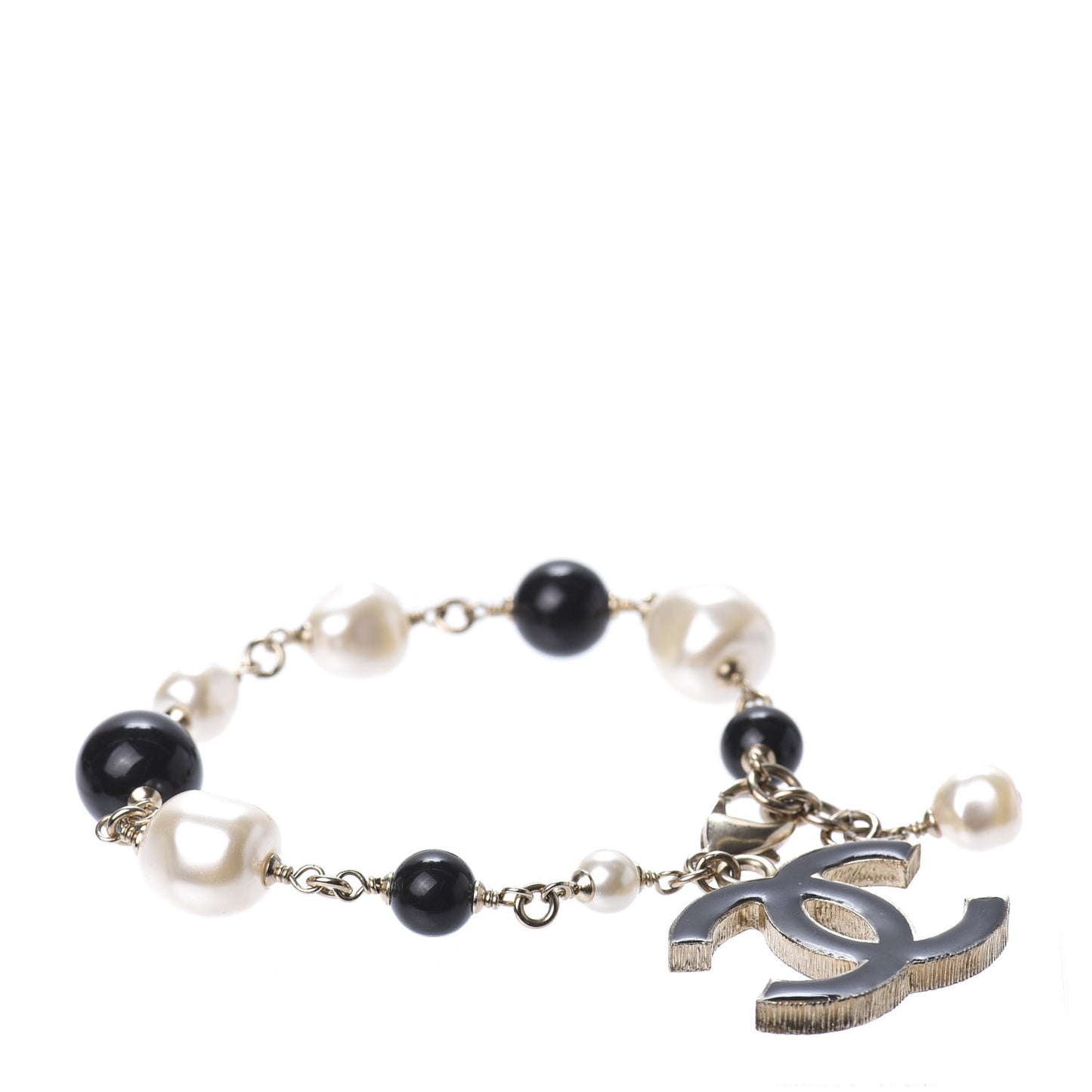 Enamel Pearl Beaded CC Bracelet Gold
