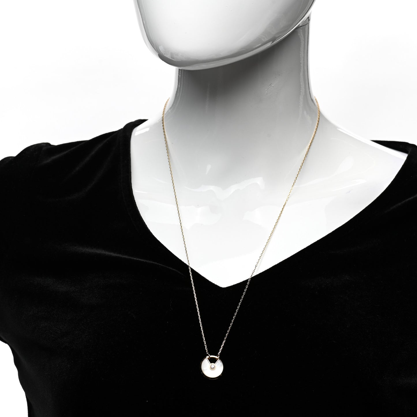 18K Yellow Gold Diamond Mother of Pearl SM Amulette de Cartier Pendant Necklace