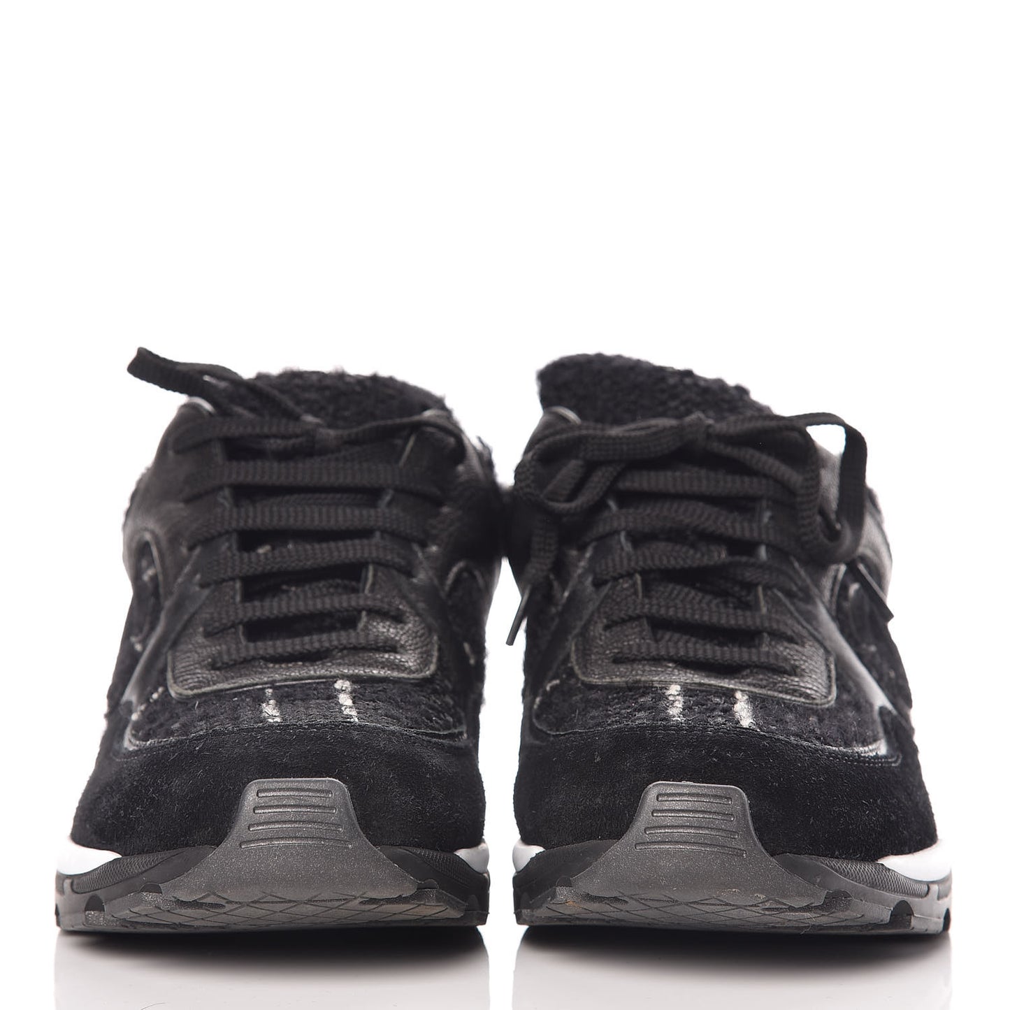 Tweed Suede Goatskin CC Sneakers 38 Black White