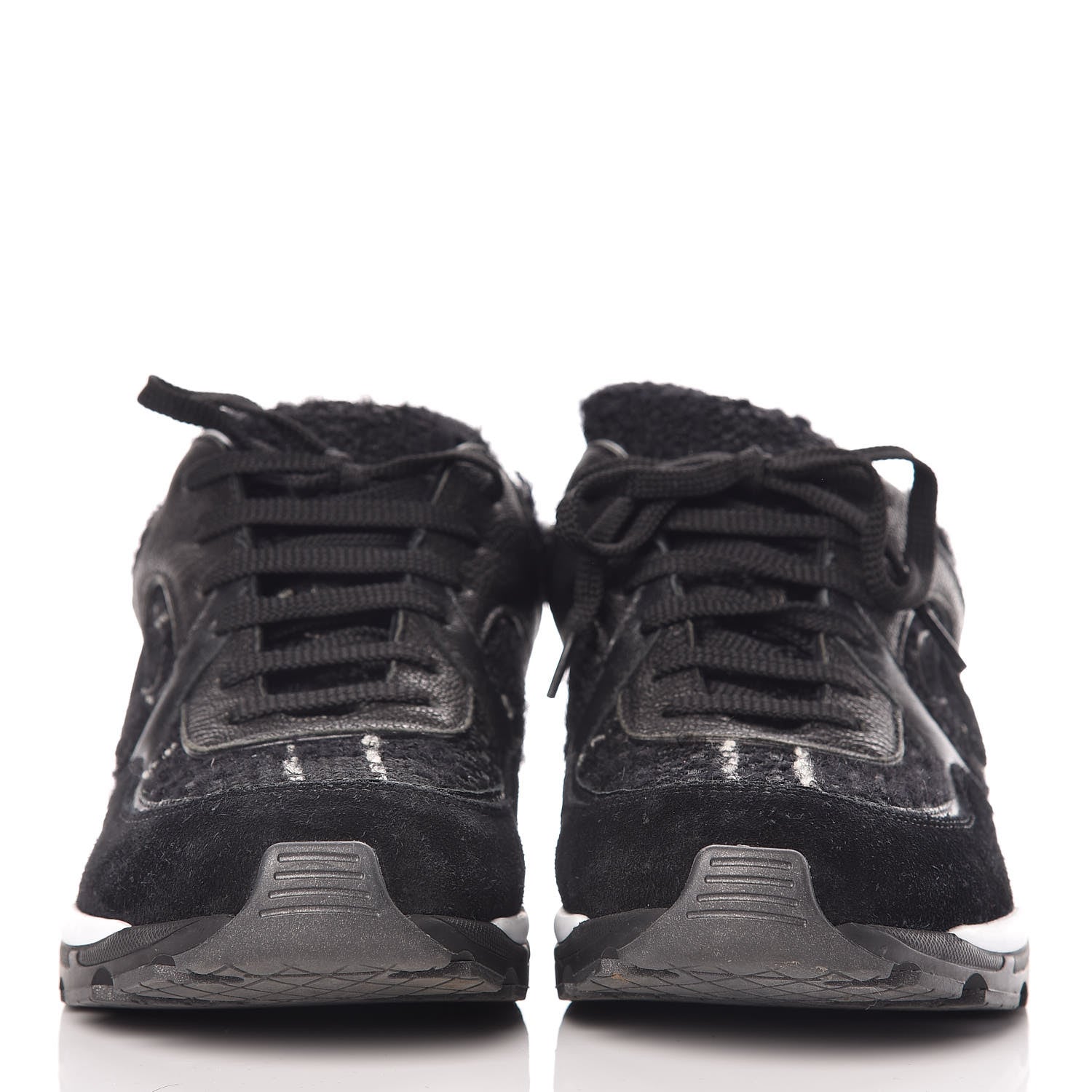 Chanel Tweed Suede Goatskin CC Sneakers 38 Black White 2 of 16