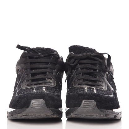 Chanel Tweed Suede Goatskin CC Sneakers 38 Black White 2 of 16