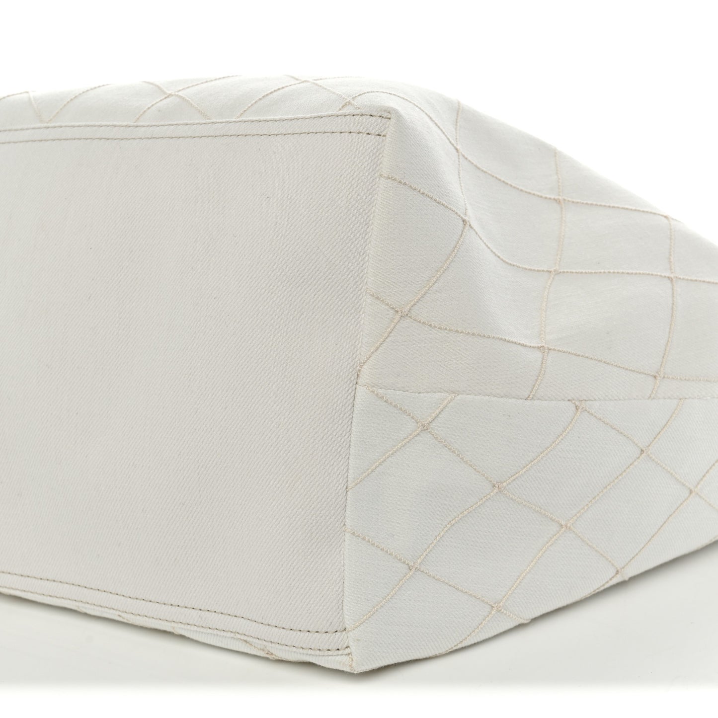 Denim Calfskin Quilted Coco Beach Small Shopping Tote White Black