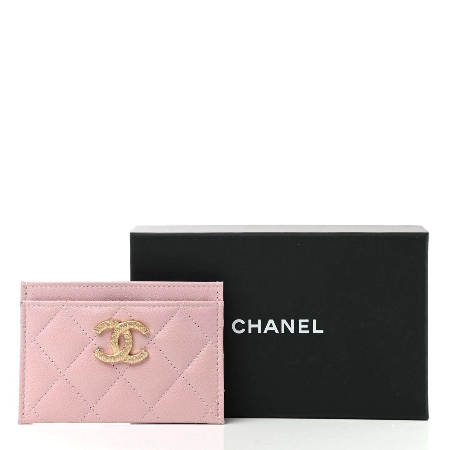 Caviar Quilted Studded CC Card Holder Light Pink