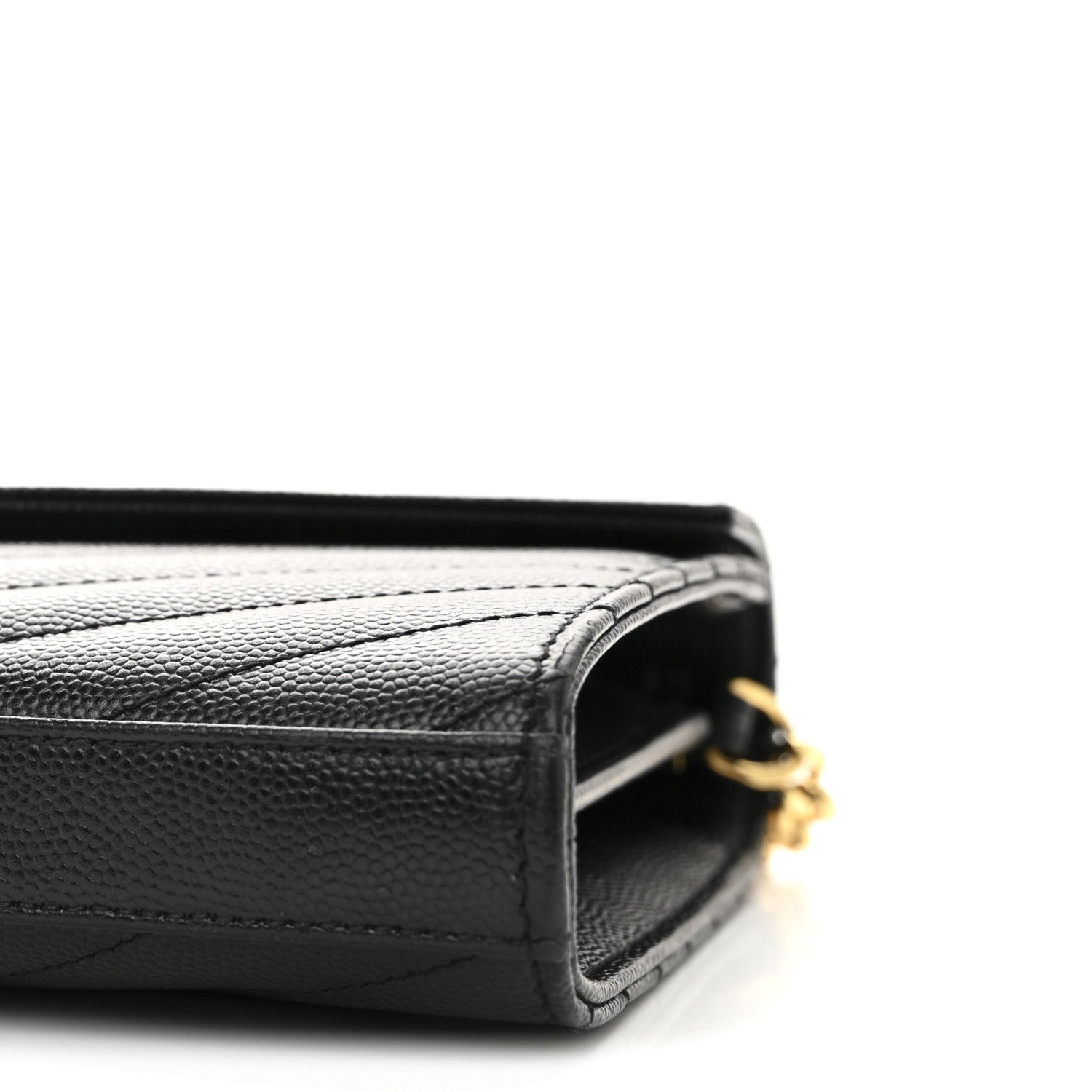 Saint Laurent Grain De Poudre Matelasse Chevron Monogram Chain Wallet Black 9 of 9