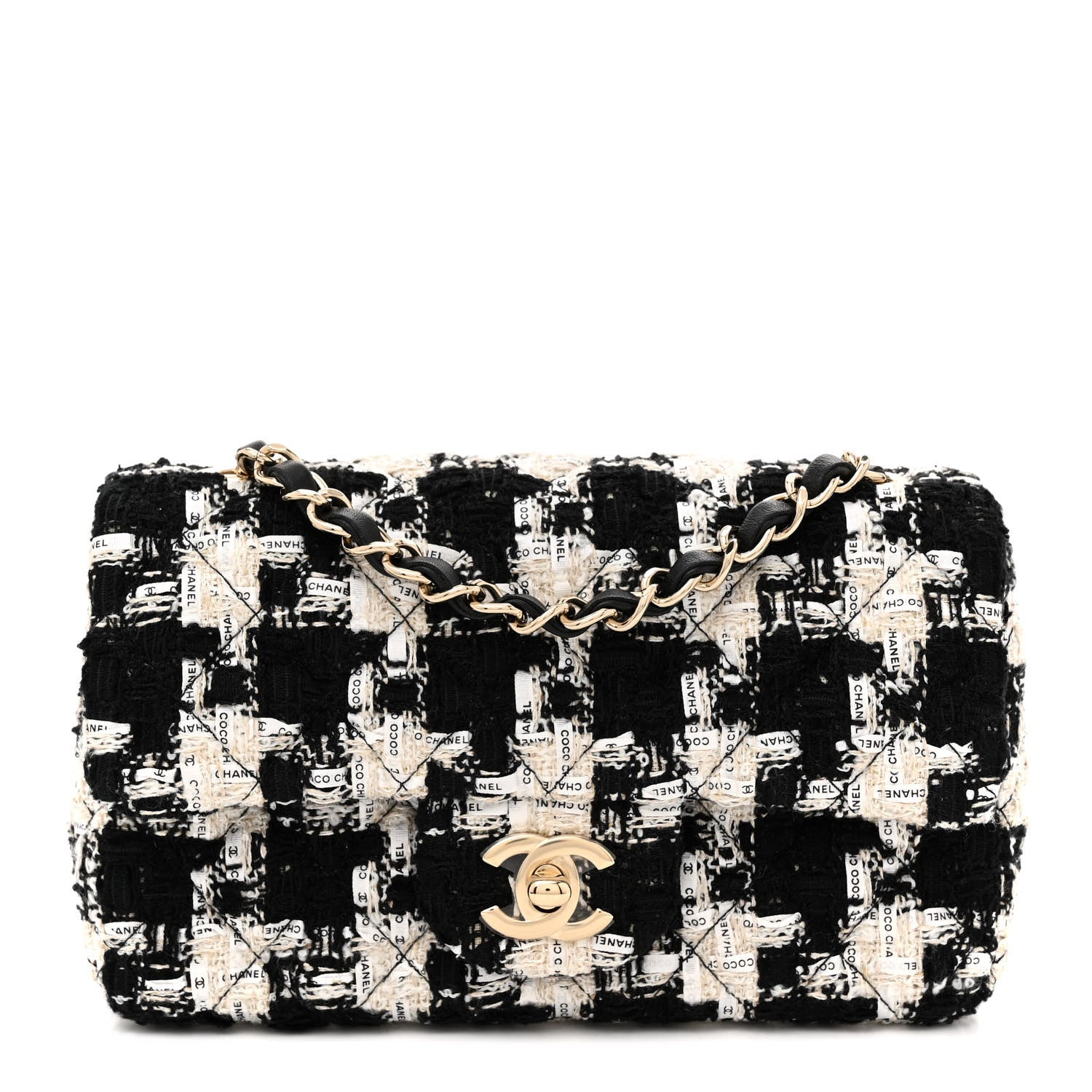 Chanel Tweed Quilted Mini Rectangular Flap Black Ecru White 1 of 11