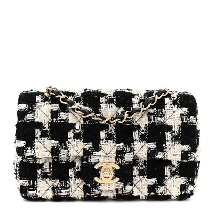 Chanel Tweed Quilted Mini Rectangular Flap Black Ecru White 1 of 11