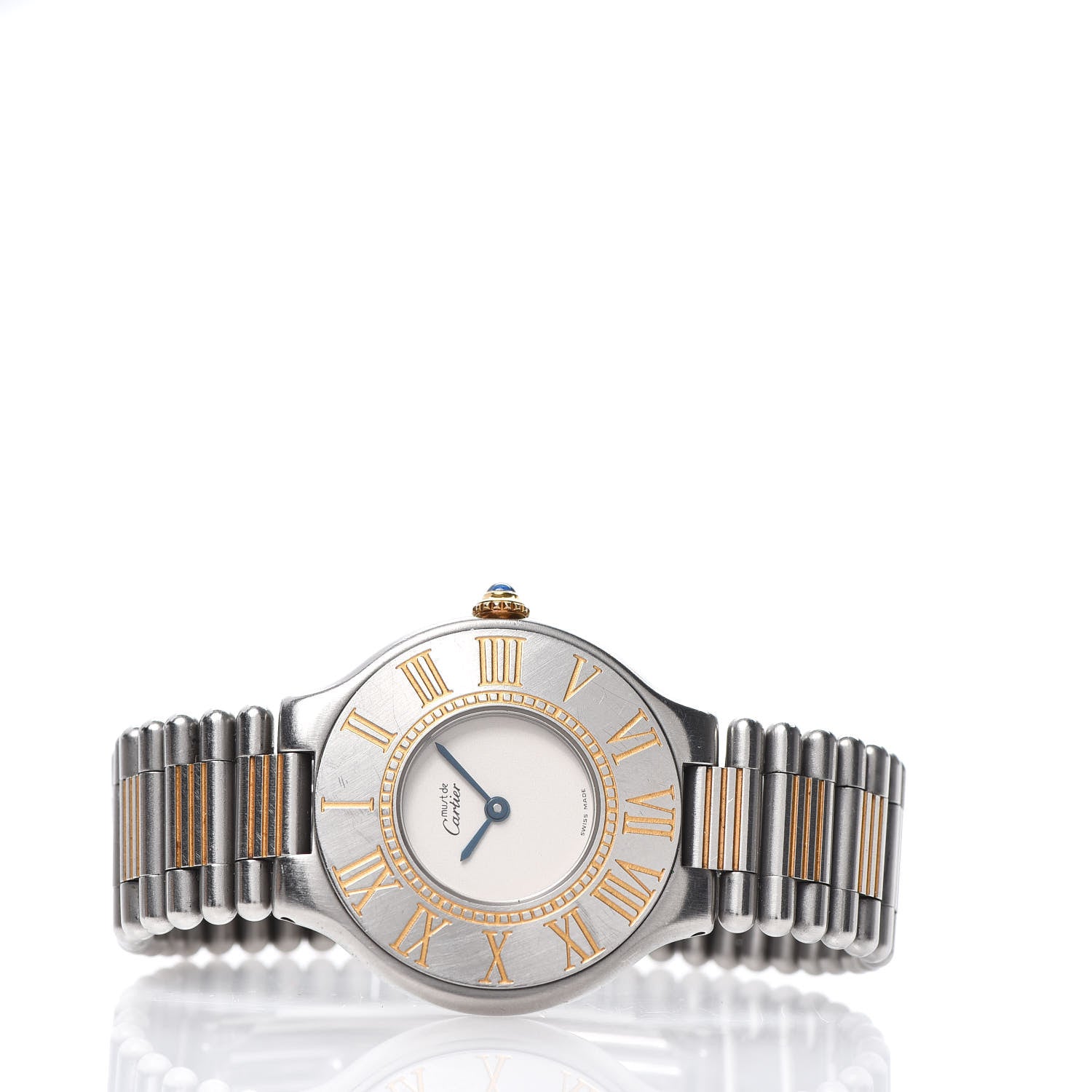 Cartier Stainless Steel 18K Yellow Gold 31mm Must De 21 Bullet Link Quartz Watch 3 of 6