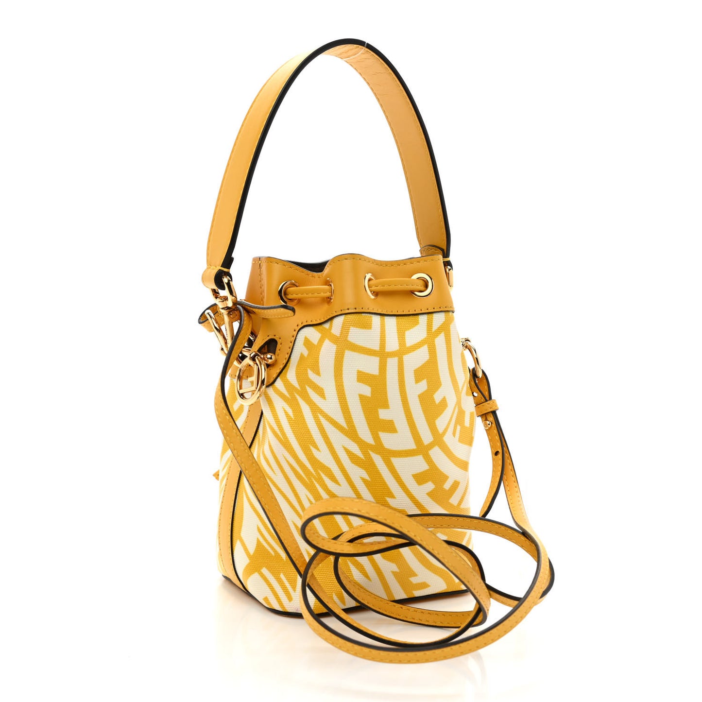 X SARAH COLEMAN Glazed Canvas Vitello King F is Fendi FF Vertigo Mini Mon Tresor Bucket Bag Mimosa White