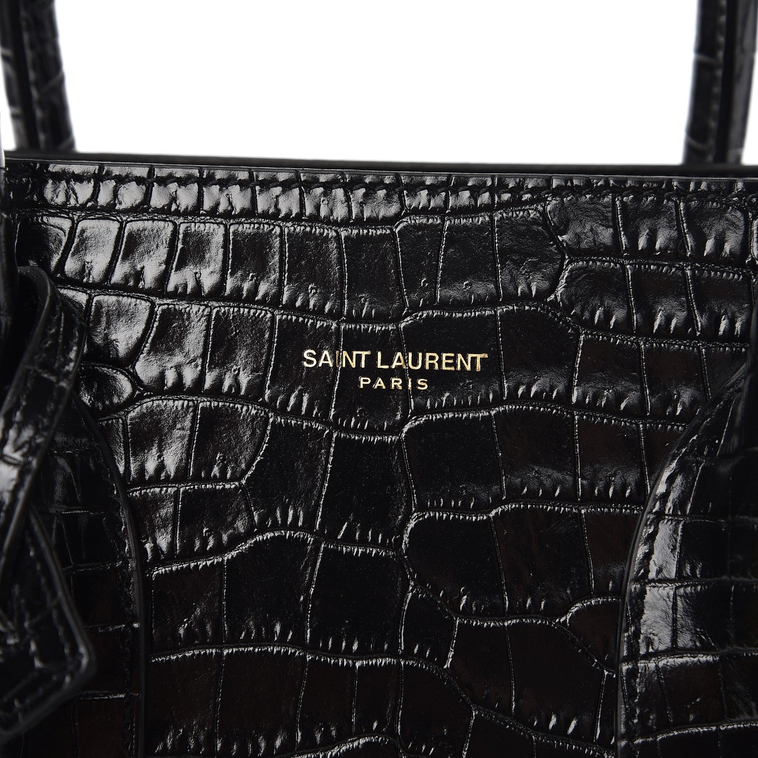 Saint Laurent Calfskin Crocodile Embossed Small Sac de Jour Black 6 of 9