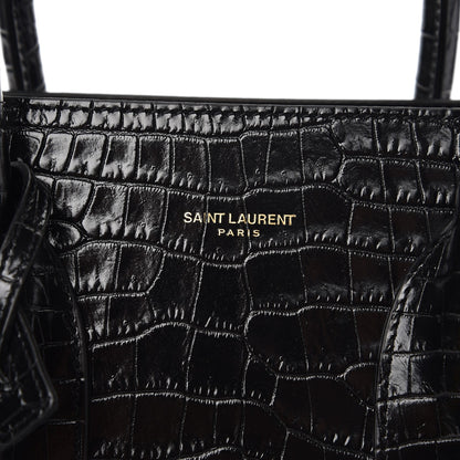 Saint Laurent Calfskin Crocodile Embossed Small Sac de Jour Black 6 of 9