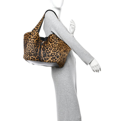 Saint Laurent Pony Hair Nappa Leopard Print Le 5 A 7 Bea Tote Earth Black 2 of 10