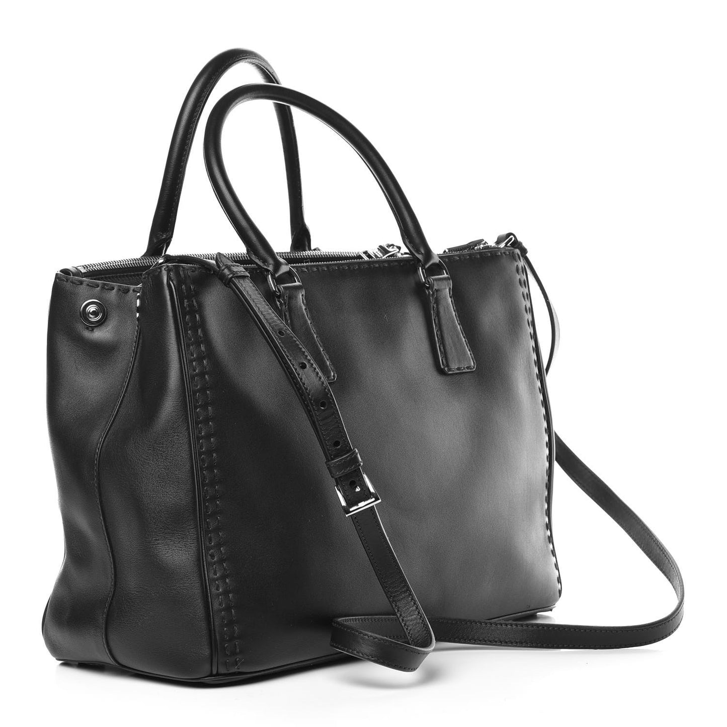 City Calf Medium Galleria Double Zip Tote Black