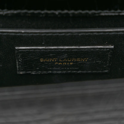 Saint Laurent Calfskin Crocodile Embossed Small Classic Monogram Kate Tassel Satchel Black 6 of 10