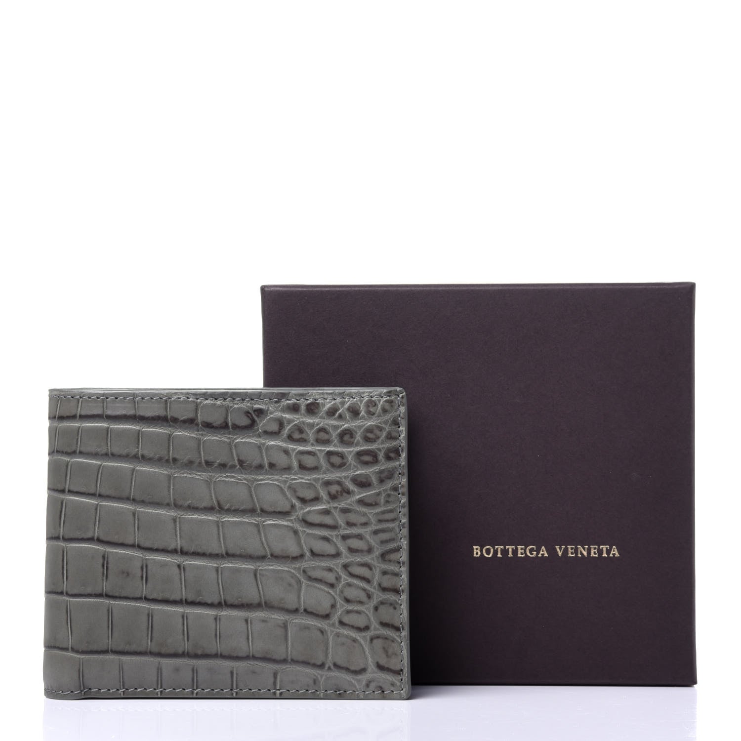Bottega Veneta Crocodile Bi-Fold Wallet Grey 10 of 10