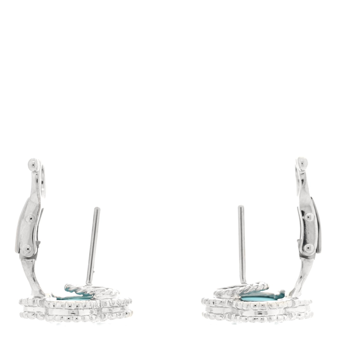 18K White Gold Turquoise Vintage Alhambra Earrings
