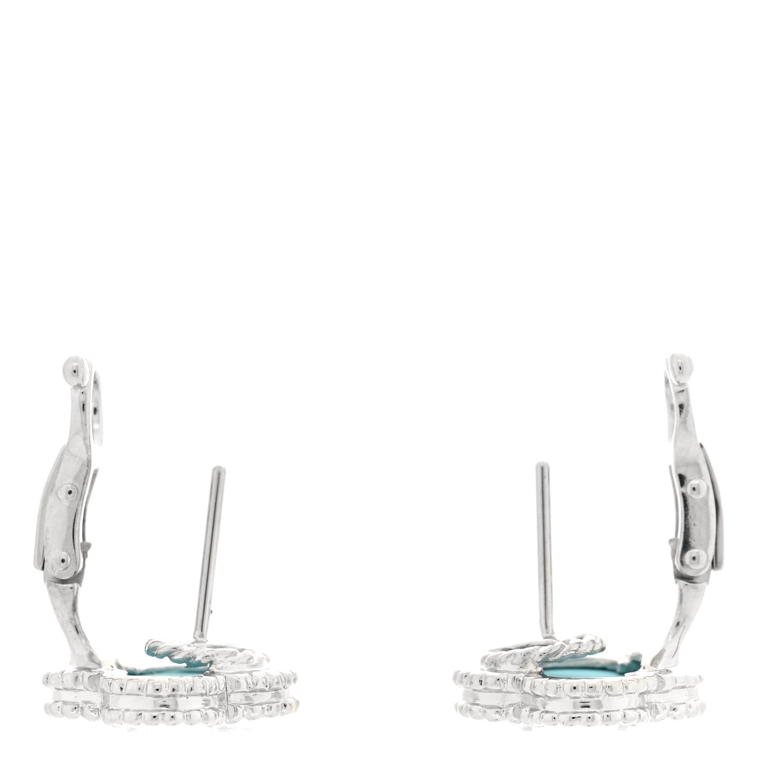 Van Cleef & Arpels 18K White Gold Turquoise Vintage Alhambra Earrings 3 of 5