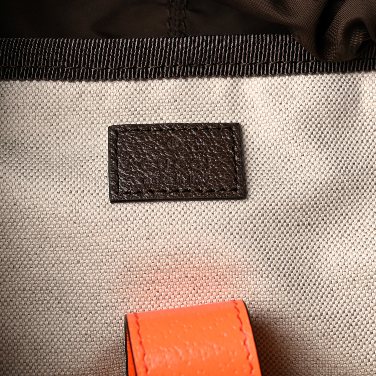 Gucci GG Supreme Monogram Medium Ophidia Double Buckle Backpack Beige Ebony Neon Orange 5 of 9