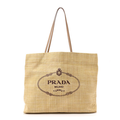 Prada Raffia Logo Tote Naturale 1 of 13