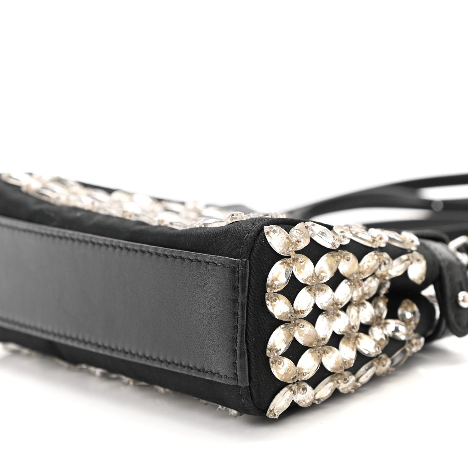 Fendi Satin Crystal Shiny Nappa Embroidered Micro Peekaboo Iconic Satchel Black Crystal 11 of 12