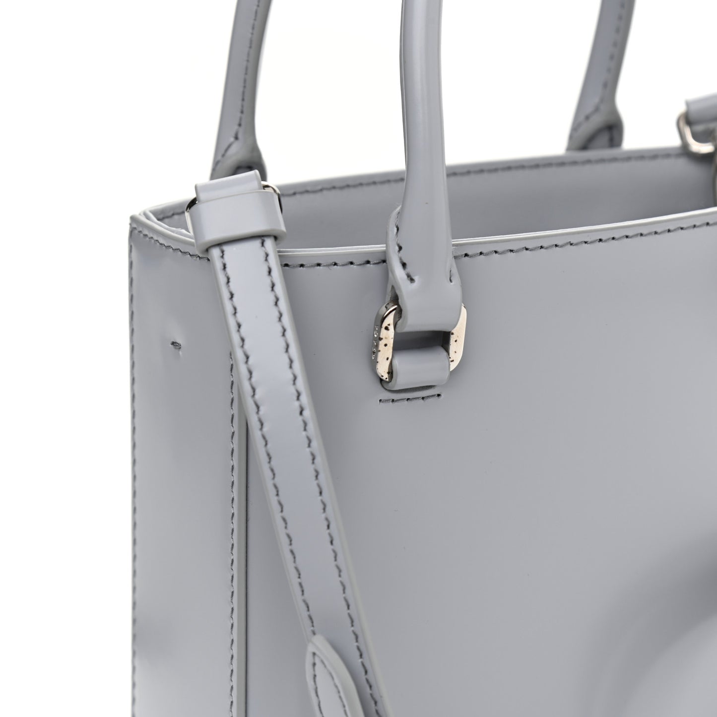 Spazzolato Metal Triangle Logo Small Double Handle Crossbody Tote Fiordaliso