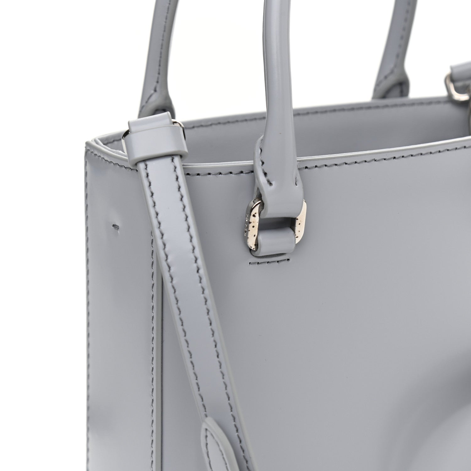 Prada Spazzolato Metal Triangle Logo Small Double Handle Crossbody Tote Fiordaliso 11 of 11