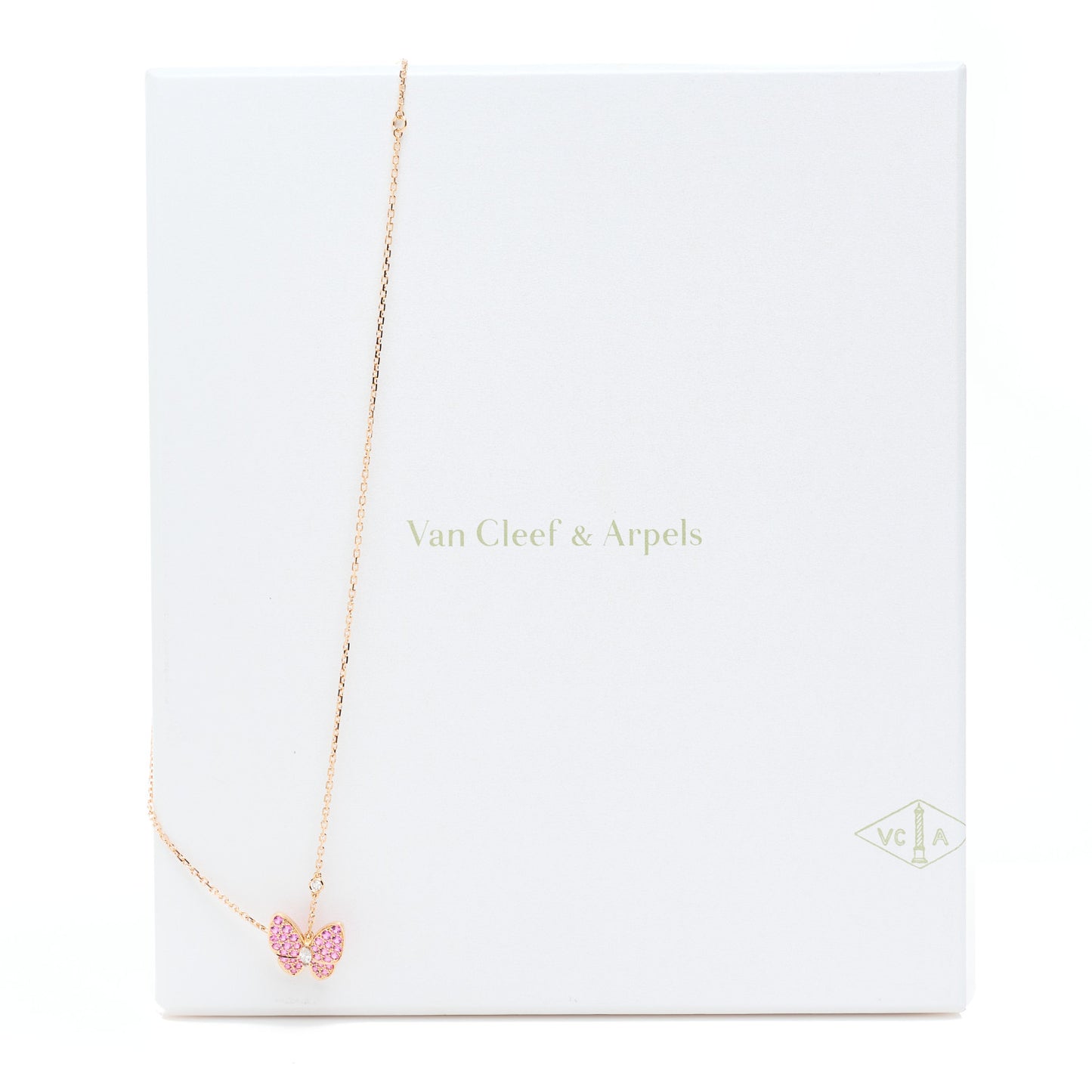18K Rose Gold Diamond Pink Sapphire Two Butterfly Pendant Necklace