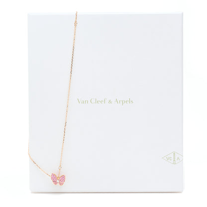 Van Cleef & Arpels 18K Rose Gold Diamond Pink Sapphire Two Butterfly Pendant Necklace 7 of 7
