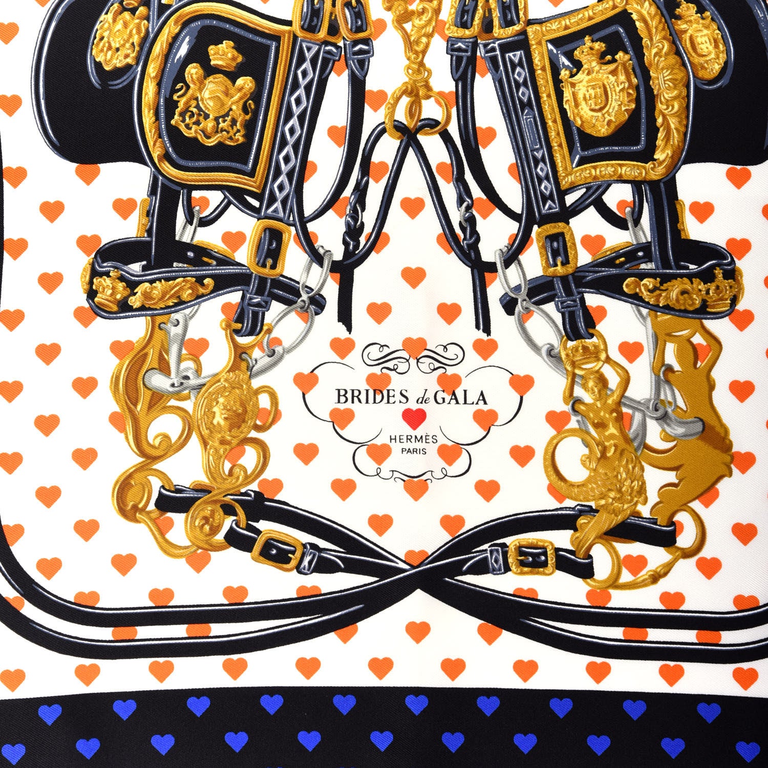 Hermes Silk Brides De Gala Love Pocket Square Black White Orange 2 of 3