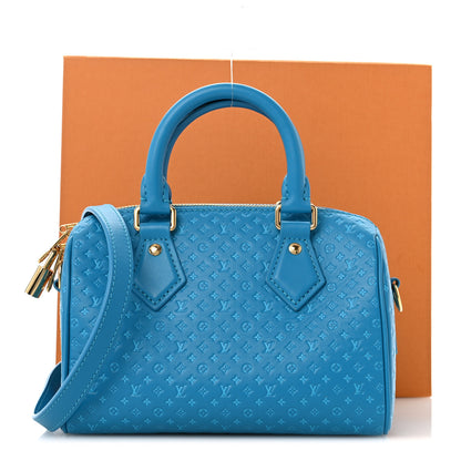 Louis Vuitton Calfskin Nanogram Embossed Speedy Bandouliere 20 Blue 12 of 12