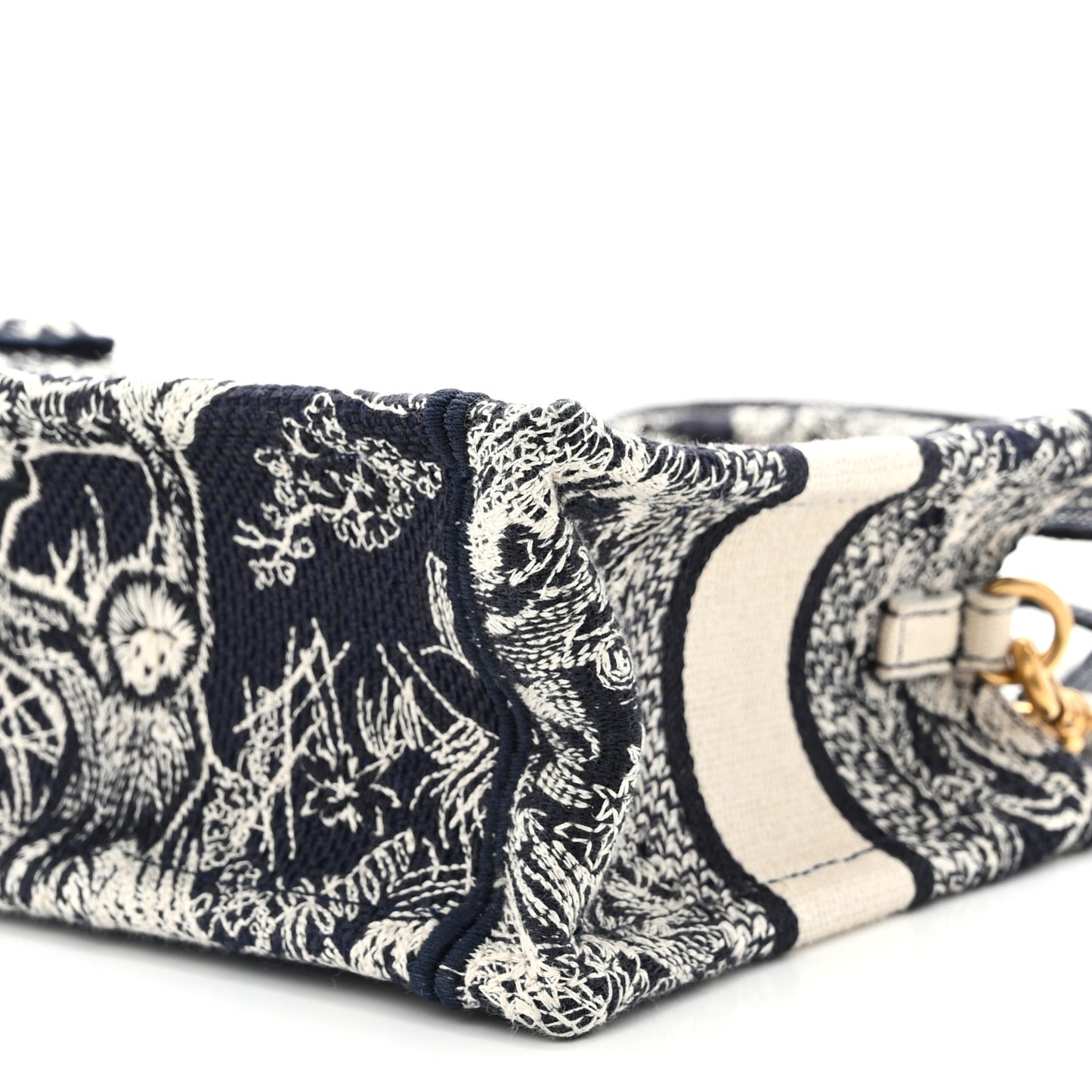 Canvas Embroidered Toile De Jouy Reverse Mini Book Tote With Strap Blue Multicolor