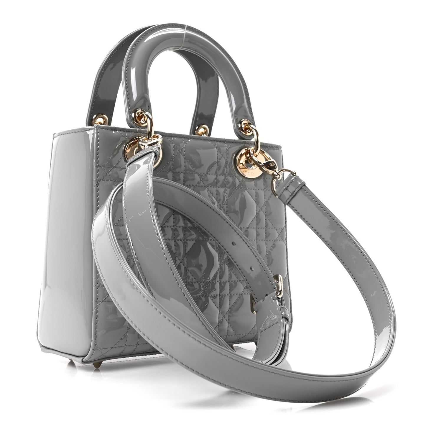 Patent Cannage Small Lady Dior Grey