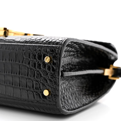 Saint Laurent Calfskin Crocodile Embossed Mini Classic Monogram Cassandra Top Handle Black 10 of 10