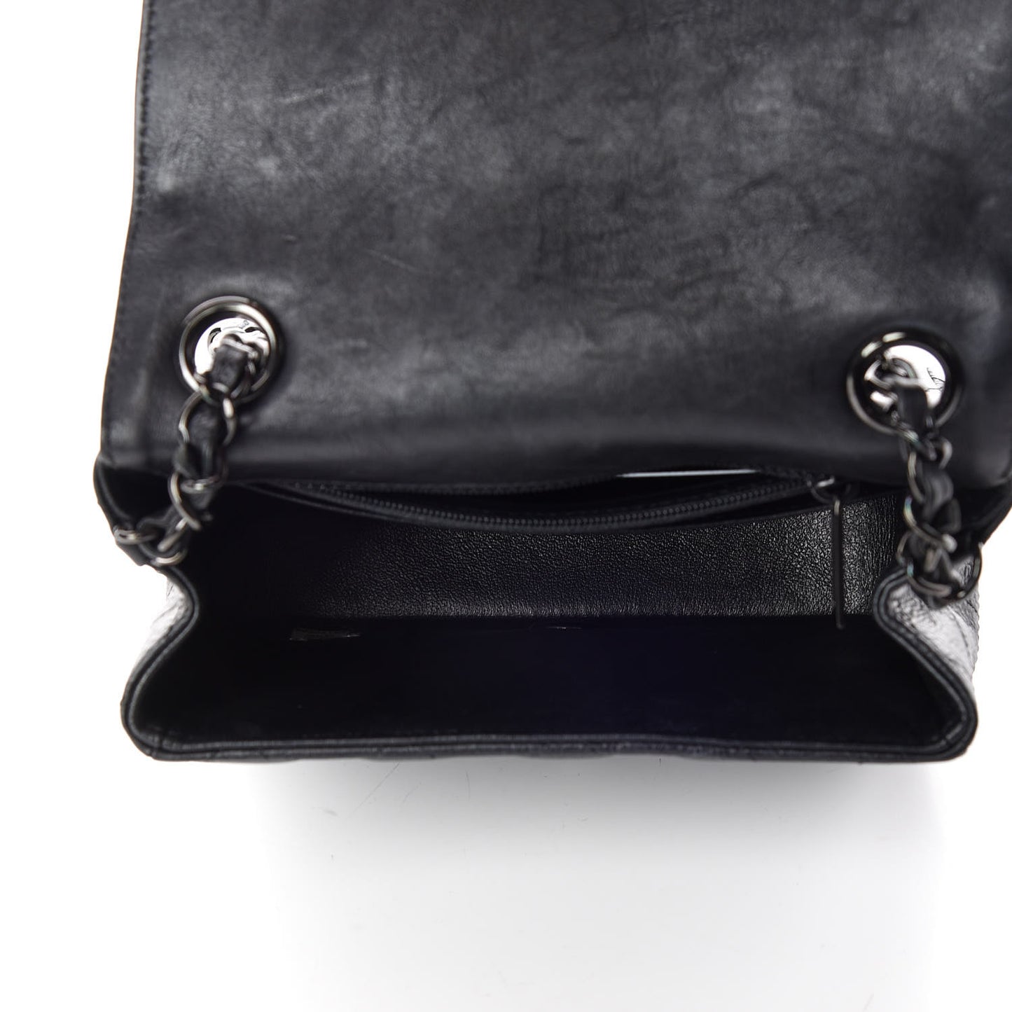Crumpled Calfskin Quilted Mini Square Flap So Black