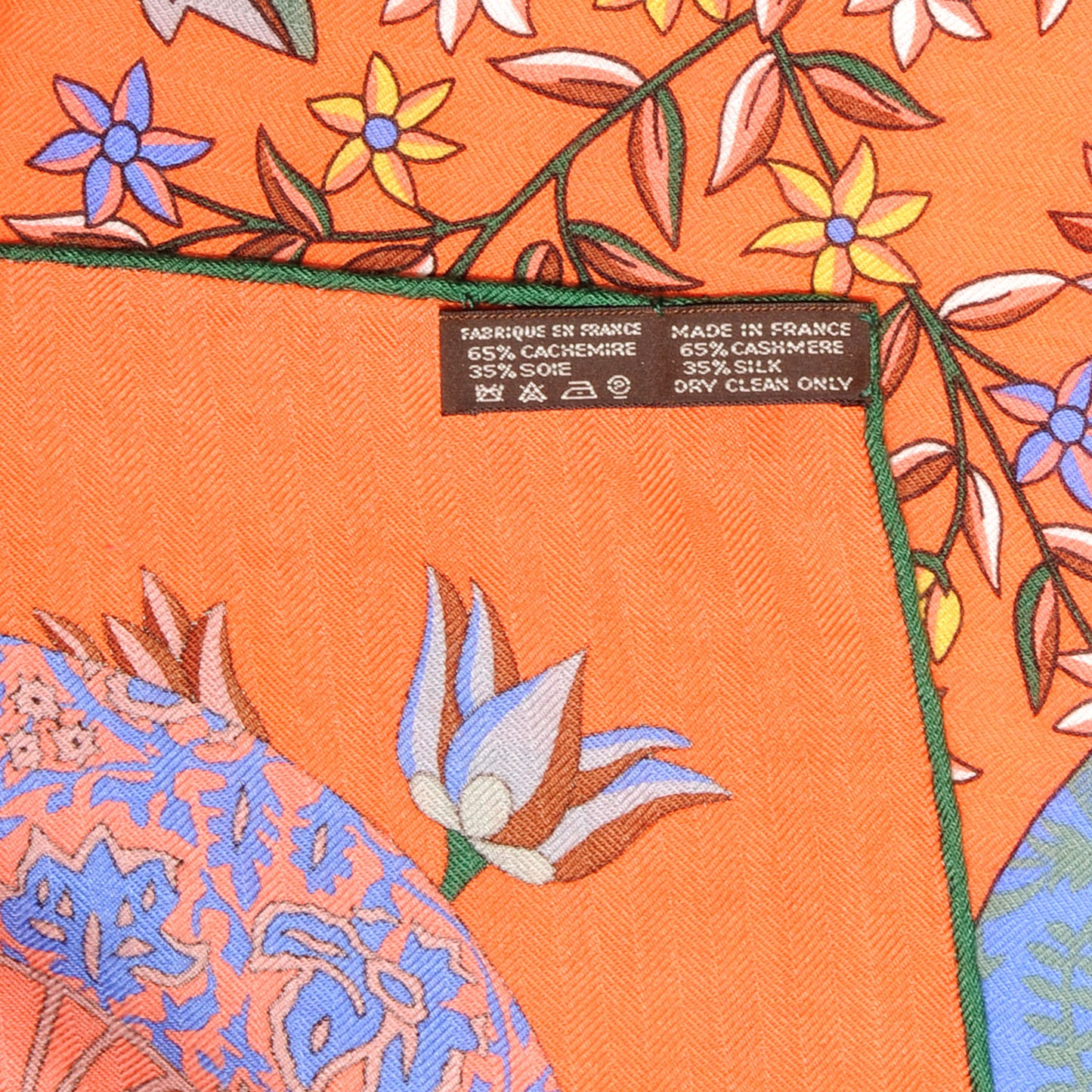 Cashmere Silk Fleurs et Papillons de Tissus Scarf 140 Orange