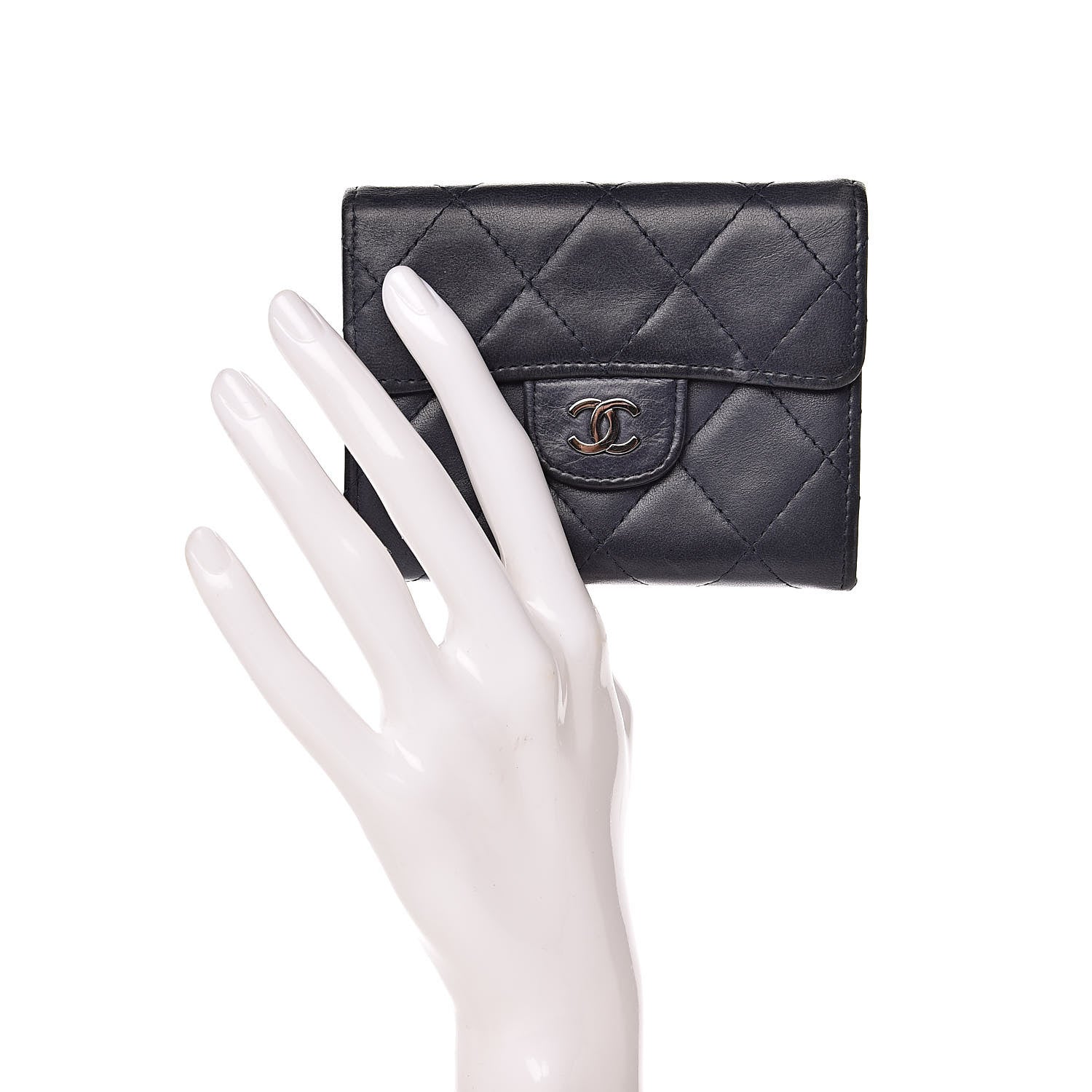 Chanel Lambskin Quilted Flap Card Holder Wallet Navy 2 of 13