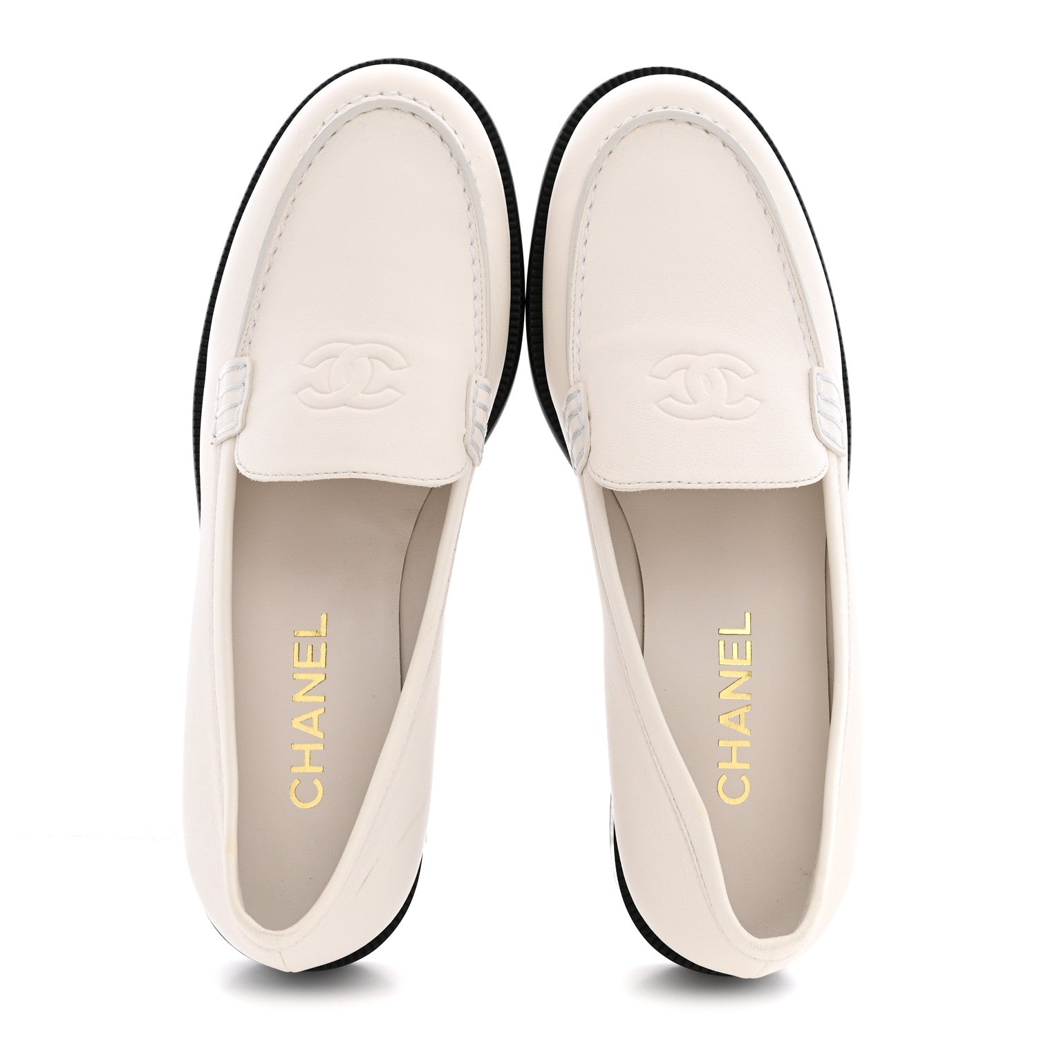 Chanel Lambskin CC Mocassin Loafers 38.5 White 2 of 10