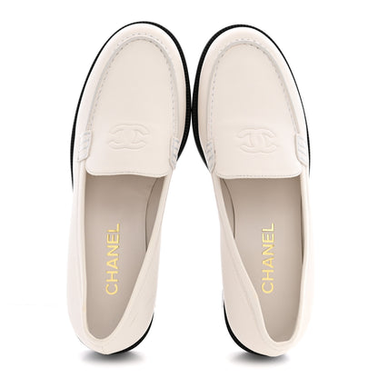 Chanel Lambskin CC Mocassin Loafers 38.5 White 2 of 10